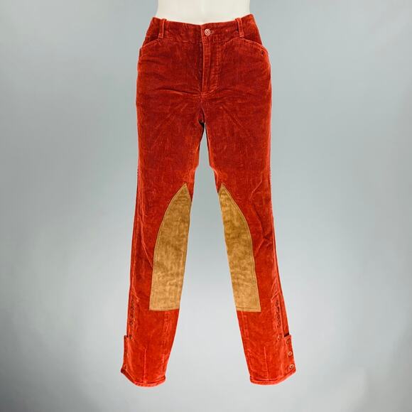 RALPH LAUREN Size 8 Red Brown Cotton Elastane Patchwork Suede Casual Pants - Picture 1 of 5